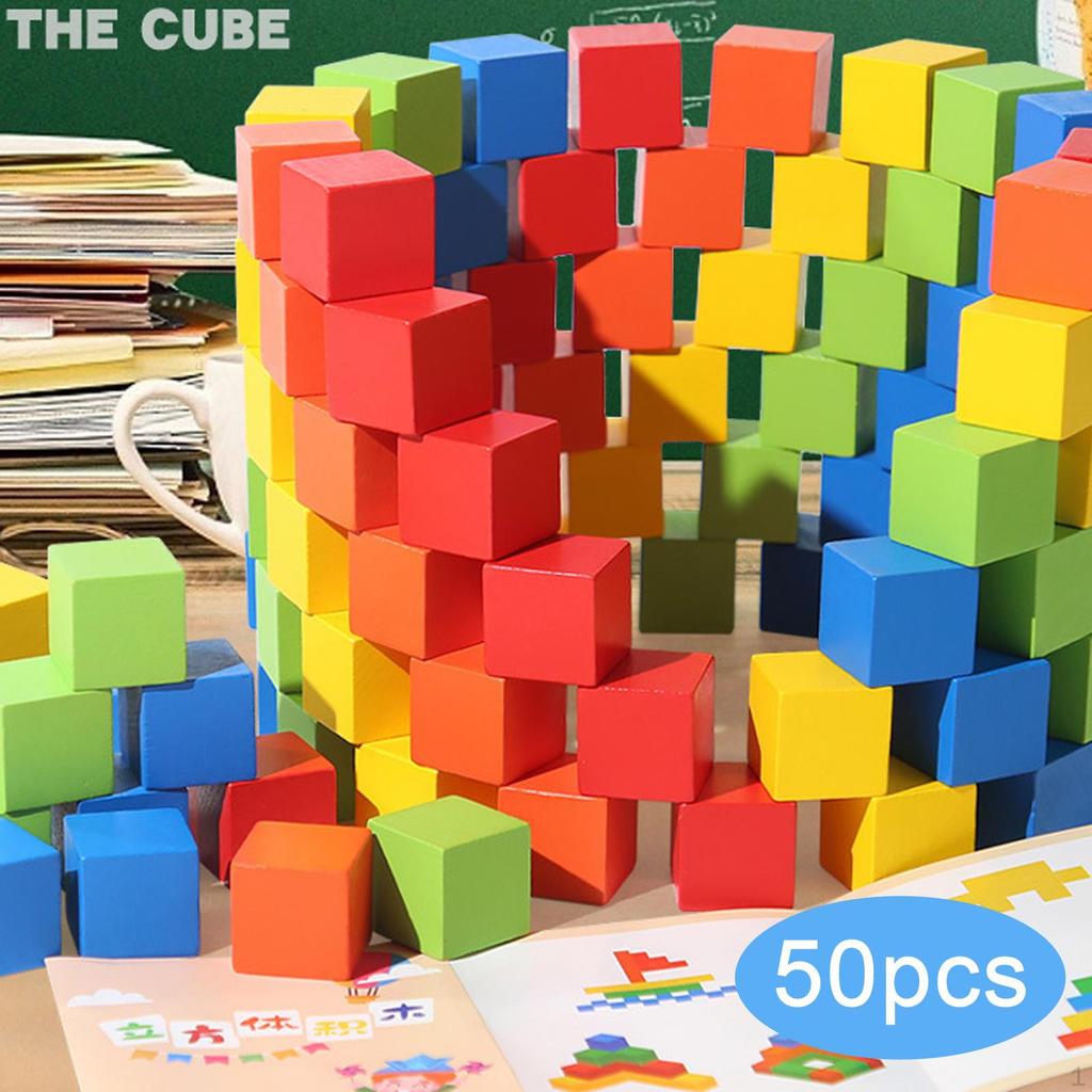 50 Pieces Wood Blocks Building Playing Counting Creative Crafts Math Sorting Toys Small Cubes