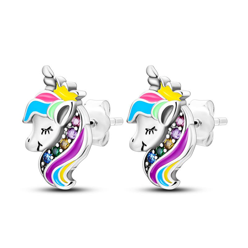 Trend Earrings 925 Silver Luminous Iridescence Zircon Unicorn Brush Earrings Jewelry Women Earrings Designer