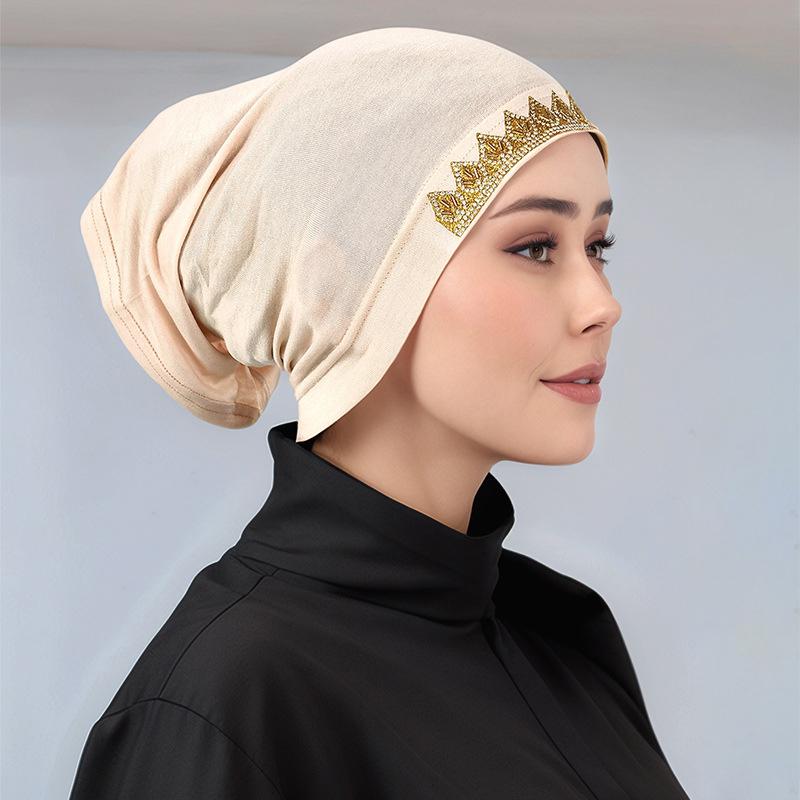 Modal Cotton Feel Undercap Stretchy Hijab Plain Soft Bonnet Muslim Women Hotfix Rhinestones Inner Hijab Turban Islam Underscarf