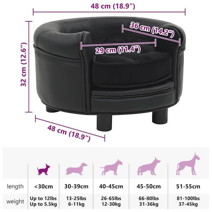 VidaXL Canapé pour Chien Noir 48x48x32 cm Peluche et Similicuir Sofa pour Chat 170957