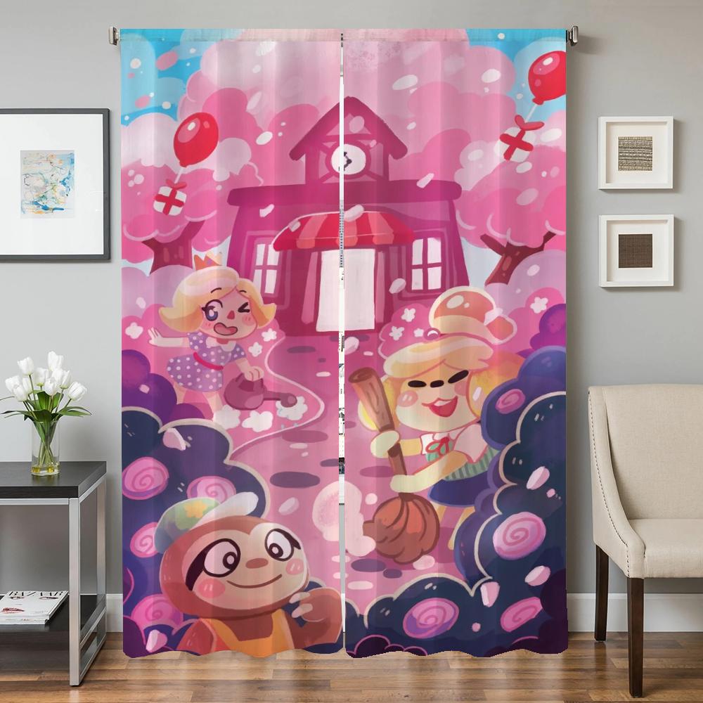 Window Kitchen Curtains for Living Room 2 Pieces Blackout Curtains Door Curtain Animal Crossing Partition Bedroom Decoration