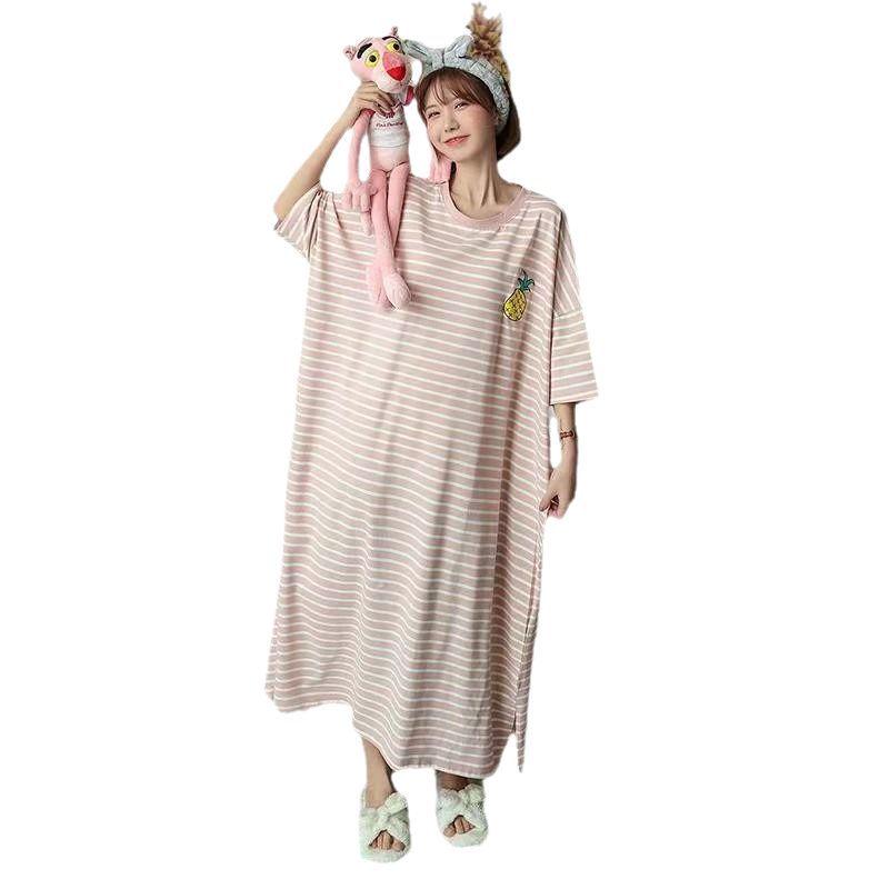 2025 Women's Korean Style Loose Plus Size Short-Sleeve Long Nightgown