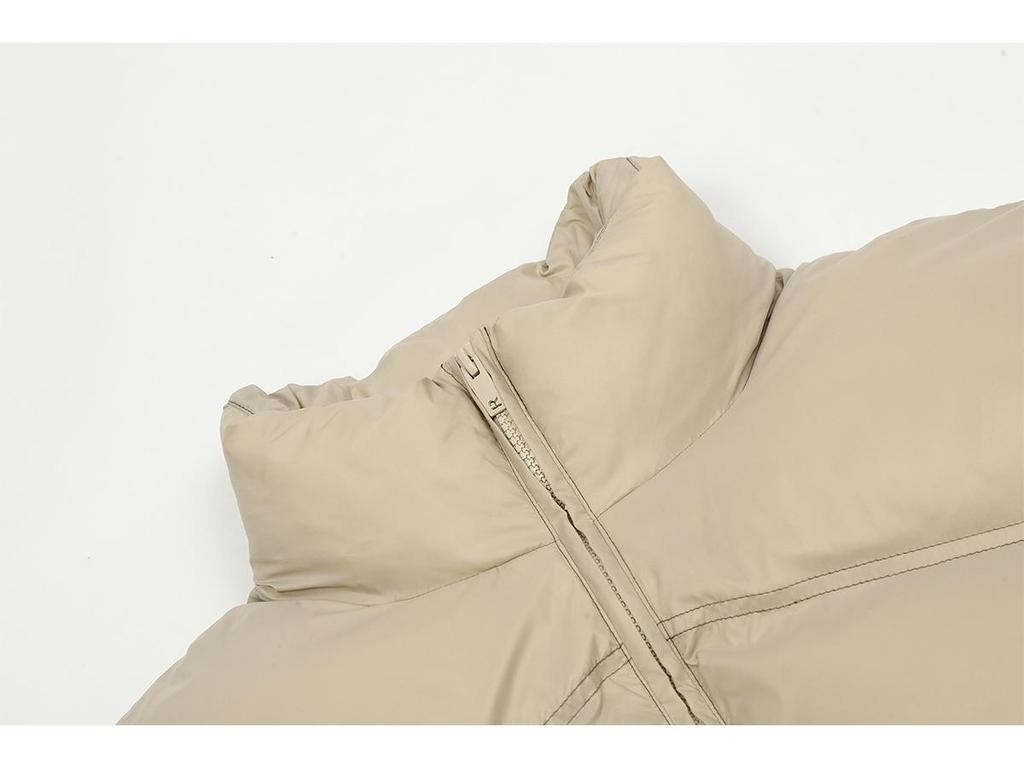 Amerikanische High Street Minimalistische Daunenwattierte Baumwolljacke mit Stehkragen und Reißverschluss mit Metall-Logo