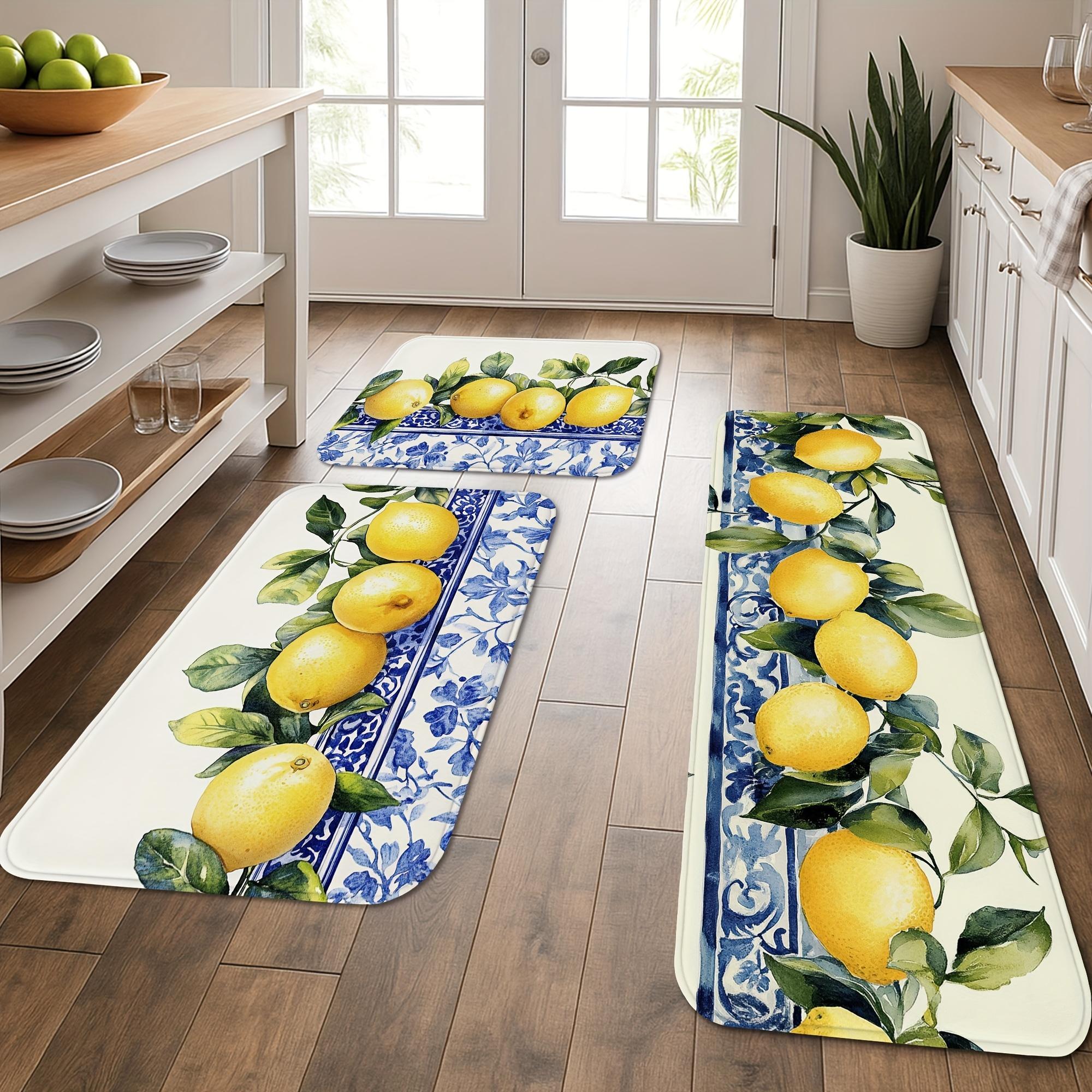 

1 шт. Кухонные коврики против усталости, Водонепроницаемый нескользящий толстый амортизирующий кухонный коврик с принтом лимона, Сверхпрочный удобный коврик для стояния для кухни 40*60cm