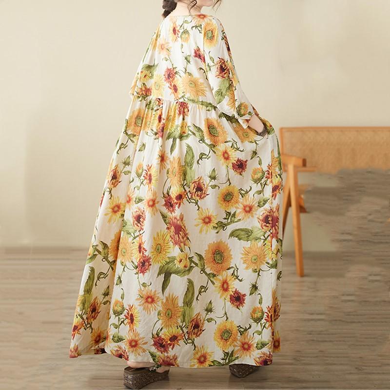 Short Sleeve Plus Size Vintage Floral New In Dresses for Women Casual Loose Long Summer Dress