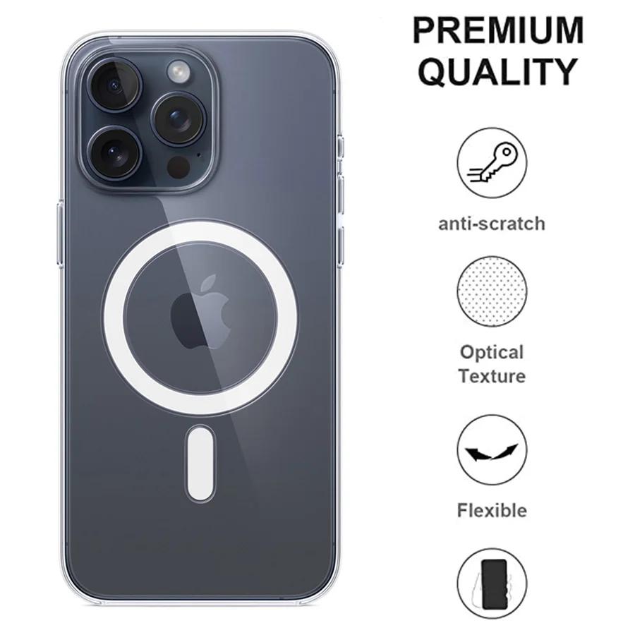 Magnetic Original Clear Case For iPhone 16 15 14 13 12 11 Pro Max Plus Mini 8 7 XS XR For Magsafe Silicone Clear Acrylic Cover