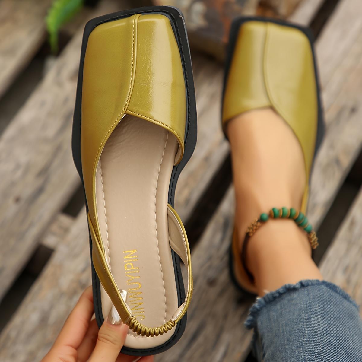 

Женские модные туфли на высоком каблуке с квадратным носком - бежевые и золотистые, искусственная кожа, резиновая подошва Size 41 зелёный