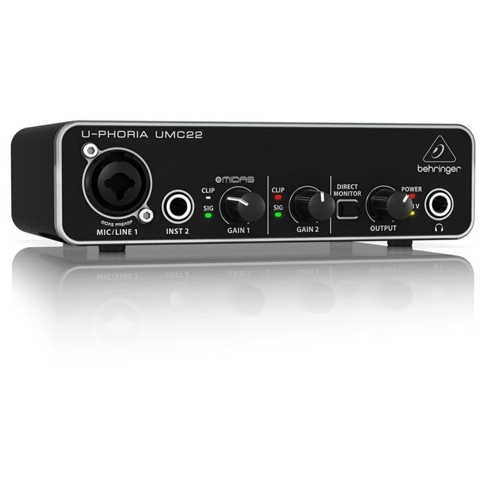 Behringer UMC22 Audiophile 2x2 USB Audio Interface with Midas Mic Preamps U-PHORIA