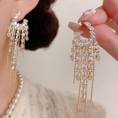 European and American Exaggerated Personality Micro Inlaid Zirconium Geometric Tassels Exquisite Light Luxury Earrings