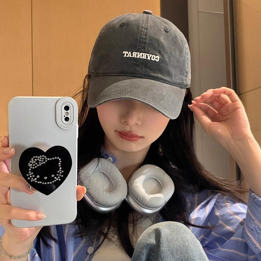 New Embroidered Baseball Cap Big Head Wide Brim Hat Women's Face Showing Small Pure Cotton Versatile Casual Korean Style Baseball Cap Men