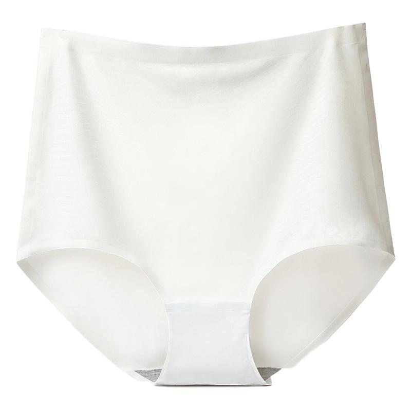 

Breathable Women s High Waist Seamless Cotton Crotch Panties - Thin Ice Silk, White, Abdomen Control. L