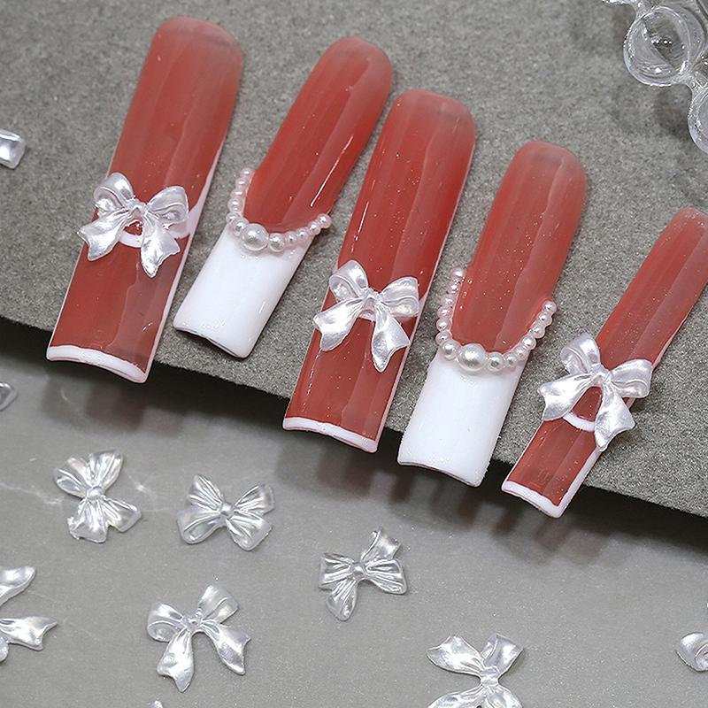 50 Stück Weiße Schleifen Teile Schleifendekorationen Für Nagelanhänger Flache Rückseite Nagelfiguren Binden Harz Für DIY Anhänger Maniküre Zubehör