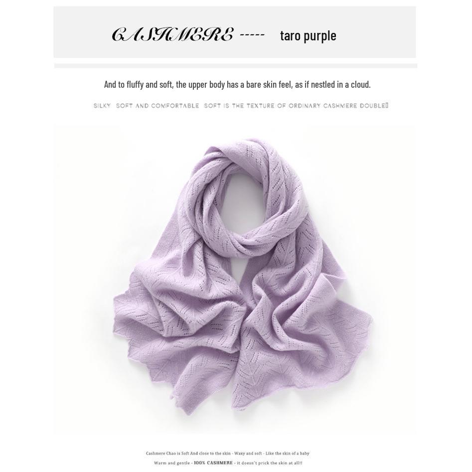 Women's Soft Cashmere Scarf: Cozy, Hollow Design for Fall/Winter. Versatile, Solid Color, Korean Style Knit Shawl.