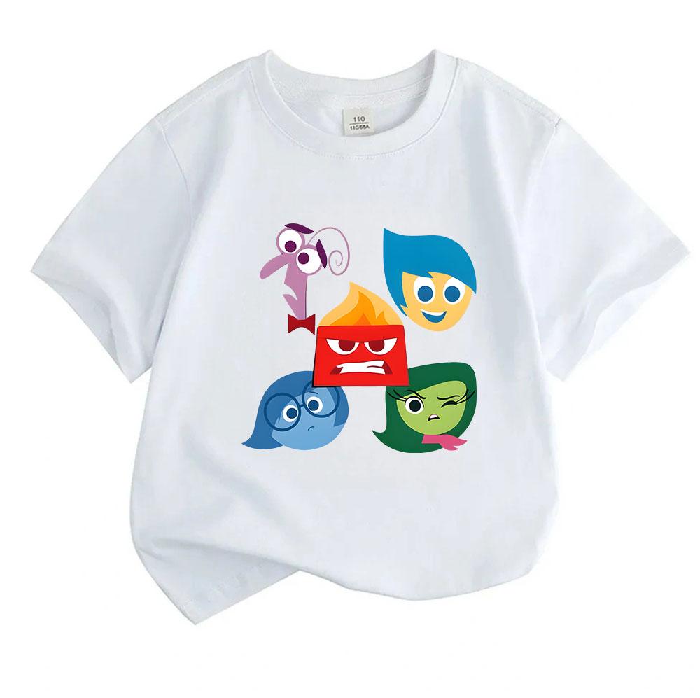 Kids Boys Girls 100% Cotton Crew Neck Short Sleeve T-Shirt, Cute Cartoon Emotion Characters Printed Casual Soft Breathable Tee for Daily Playwear Summ