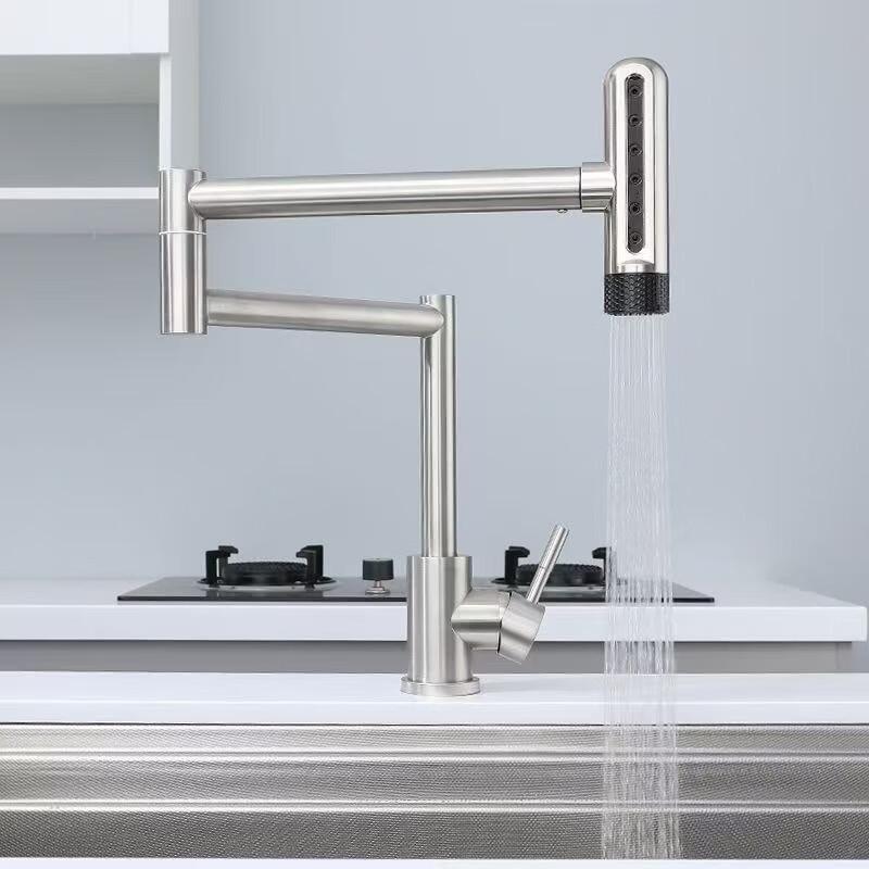 Handon Brushed Stainless Steel Rotary Folding Kitchen Faucet