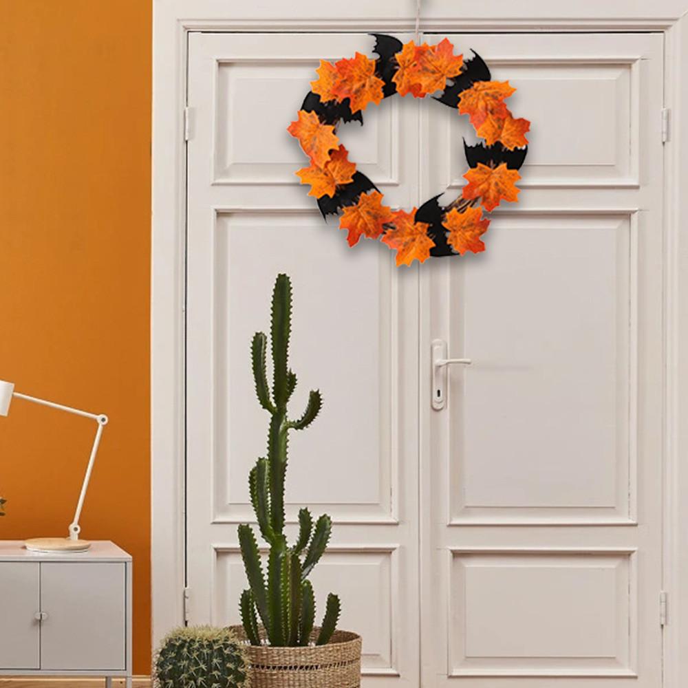 Faux Exquisite Maple Leaf Halloween Wreath With Decorative Bats Perfect For Holiday Decor Wall