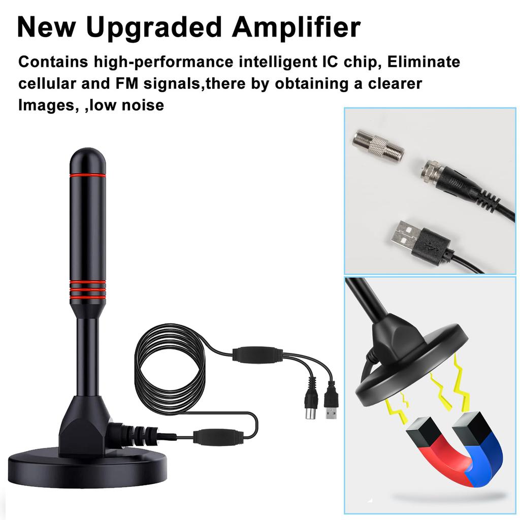 HDTV Antenna with Amplifier VHF/UHF dab Receiver 200 mile DVB-T DVB-T2 DAB Free View Indoor Smart TV Antenna 300cm Coaxial Cable