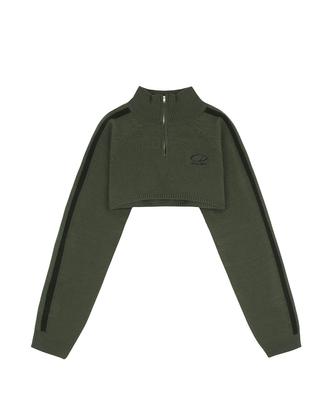 Oddstudio Zipper Crop Knit Bolero - Khaki