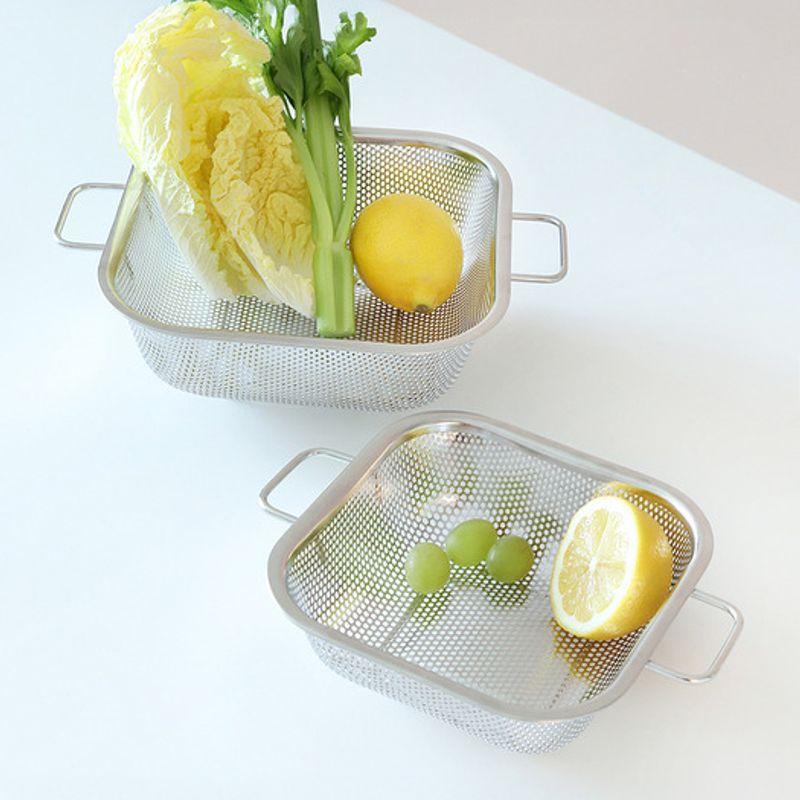 Reborn. J 304 Stainless Steel Perforated Handle Square Strainer 16cm / Multipurpose Basket Draining Vegetable Strainer