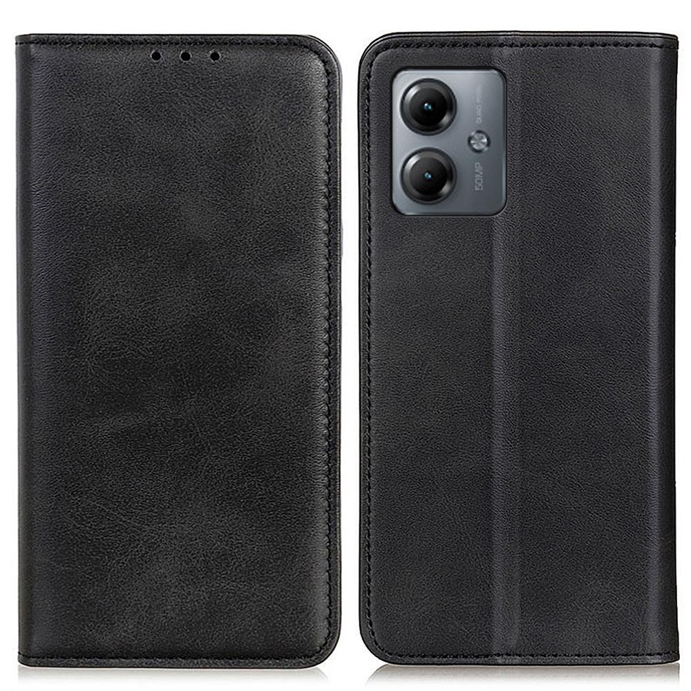 

For Motorola Moto G14 4G Anti-drop Phone Case Cowhide Texture Split Leather Wallet Stand Shell Black