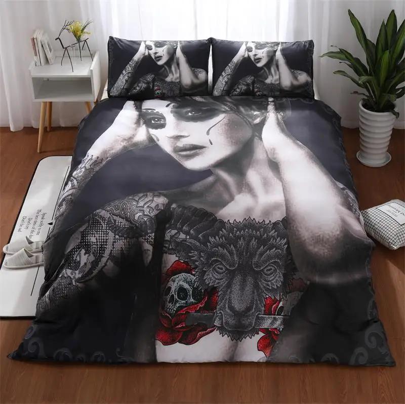 Luxury Comforter Bedding Set Halloween Gifts Bed Cover Set 100% Microfiber Fabric Rose Skull Reactive Printing California King
