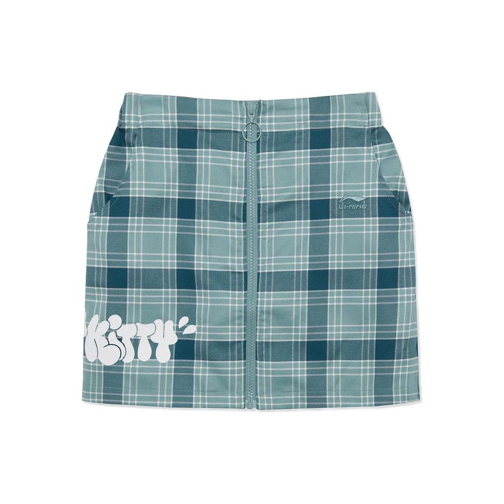 Li Ning X Persue Artist Collaboration Color Block Plaid A-Line Skirt Women Skirts Green ASKR242-3