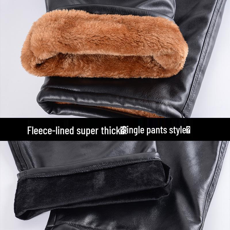 Men's Fleece-Lined Leather Motorcycle Pants - Thick, Windproof, Waterproof, Warm, Plus Size