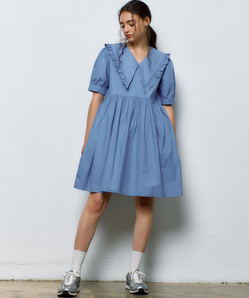 MANAVIS7 Marilyn Cotton Collar Dress [Blue]