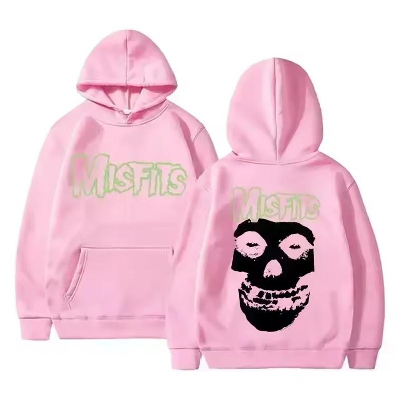 Horror Punk Misfits Totenkopf Grafikdruck Hoodie Herren Gothic Vintage Lockere Kapuzenpullover Männlich Fleece Baumwolle Kleidung Herren Rock Sweatshirt