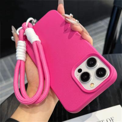 Moda Sevimli Şeker Deri Doku Bilek Kayışlı Kılıf iPhone 15 14 11 12 13 16 Pro Max Plus X XR XsMax Düz Renk Kapak