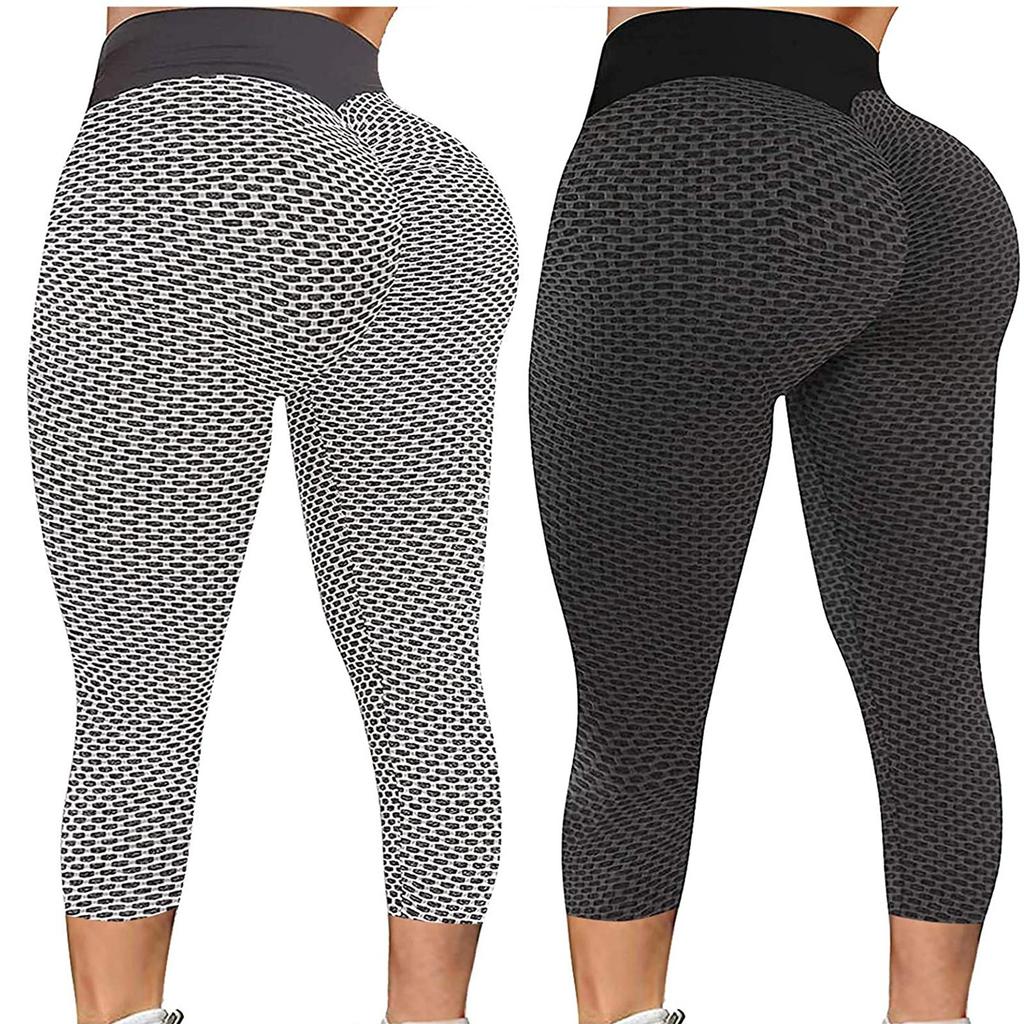 2PC Women's Casual Skinny Slim Hip Lifting Fitness Sports Yoga Seven-Point Pants