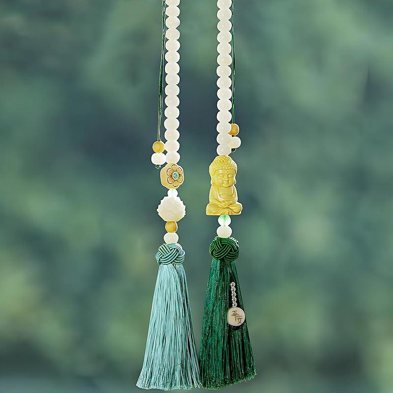 Buddha Rear View Mirror Accessories Hanging Charms, Tassels Car Hanging Ornament, Cute Car Accessories for Women/Men, Fo Bao Ping an