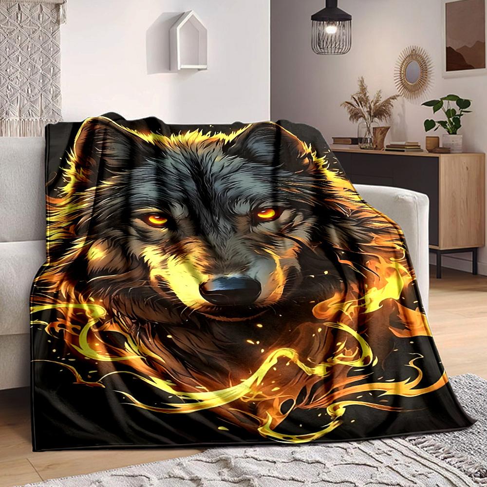 

1PC Wolf Fire Art Blanket - Soft Warm All-Season Throw for Sofa, Bed, Car, Office, Throw For Sofa yy250916121 75x90cm