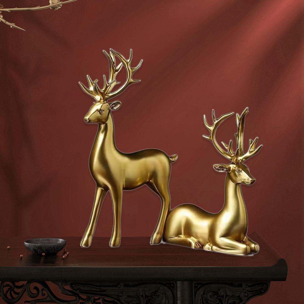 2x Rentier-Statuen Moderne Hirschliebhaber-Skulpturen für Tisch-Kaminsims-Dekoration