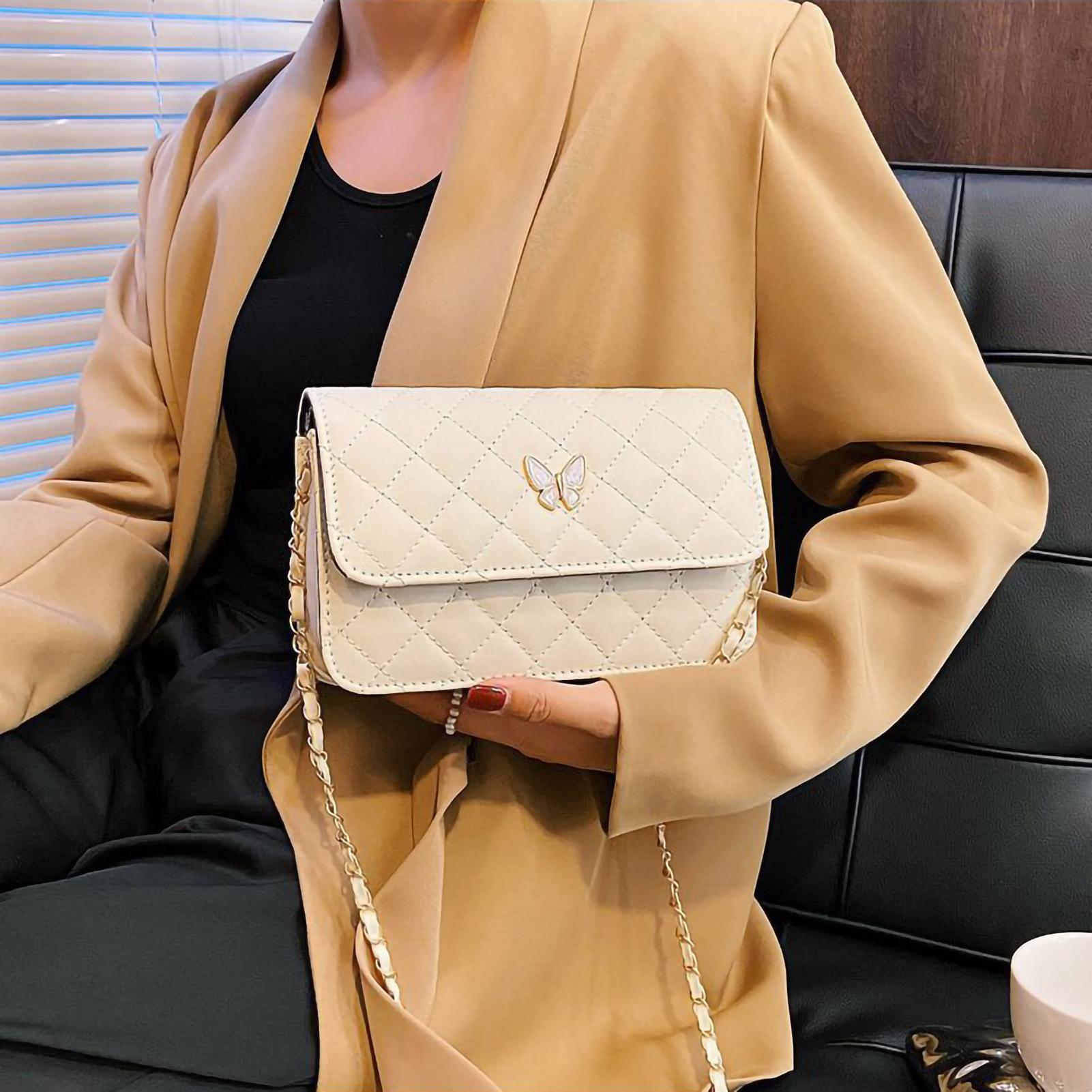 

Цепочная сумка большой вместимости из искусственной кожи, модная ромбовидная женская сумка-мессенджер на плечо с цепочкой в виде бабочки белый