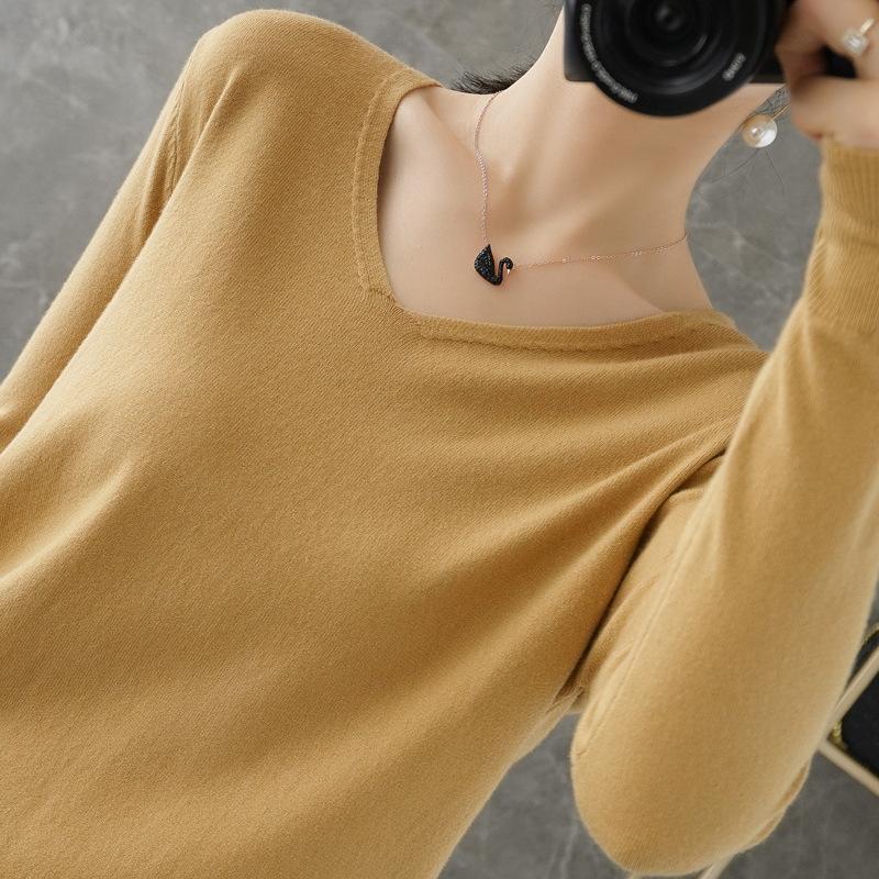 Women's V Neck Long Sleeve Solid Knit Sweater Slim Basic Layering Pullover Jumper