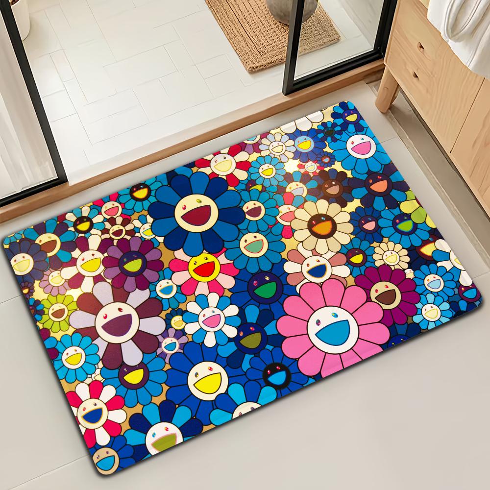 Fashion M-Murakamis Art T-Takashi Door Mat Bath Microfiber Decorative Versatile Flannel Floor Quick Dry Absorbent Non-slip Sole