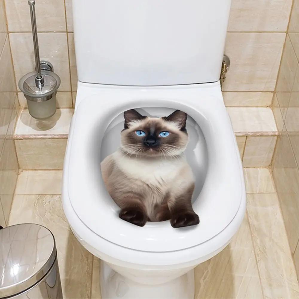 Cute PVC Toilet Stickers 3D Cat Dog Waterproof Wall Sticker Self-adhesive Toilet Seat Decals Home Decoration