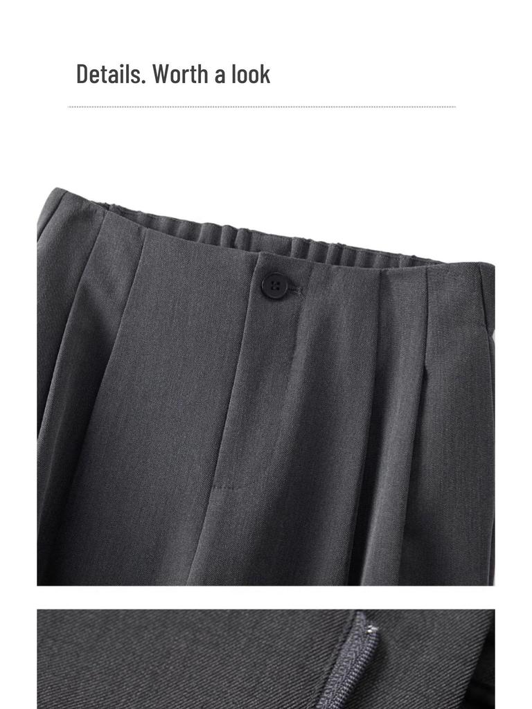 Dámské šedé kalhoty s širokými nohavicemi, s vysokým pasem, splývavé, délka až na zem, jaro a podzim 2025