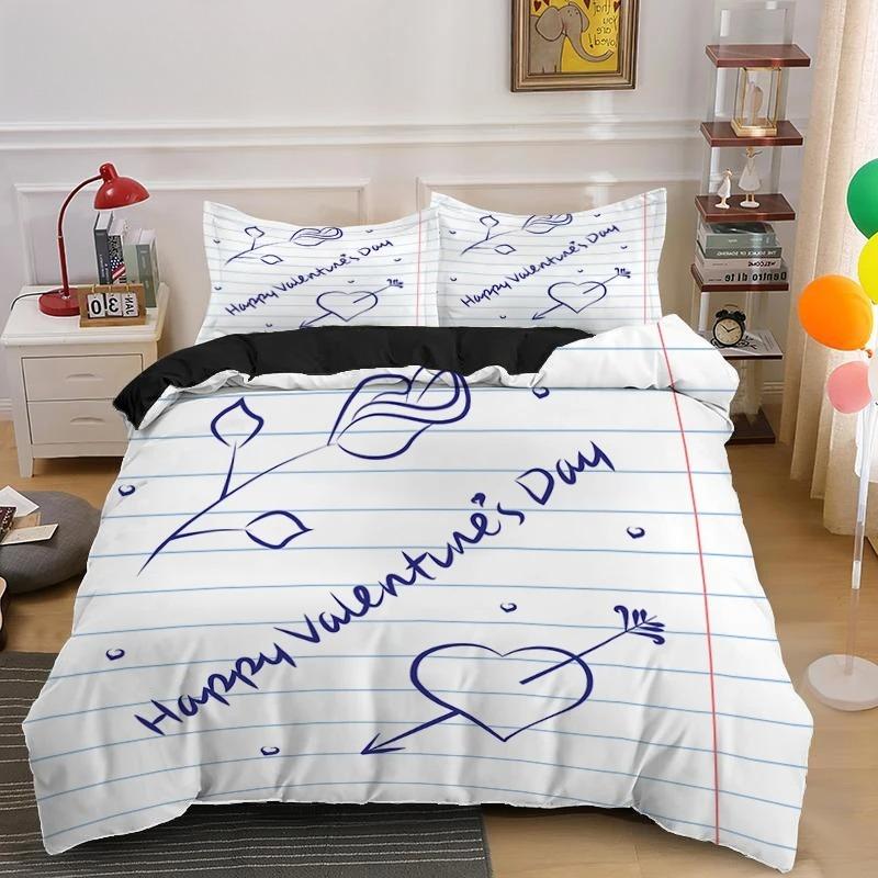 Zestaw Poszwy na Kołdrę dla Zakochanej Pary Prezent na Walentynki Pościel w Kształcie Serca King Queen Double 2/3 szt. Poliestrowa Poszwa na Kołdrę
