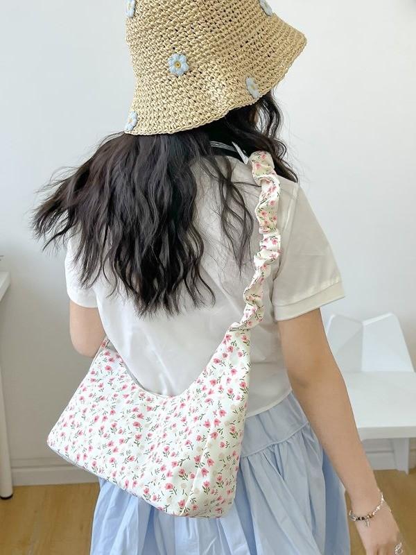 Canvas Bag For Women With Drawstring Closure And Floral Print For Casual Daily Use
