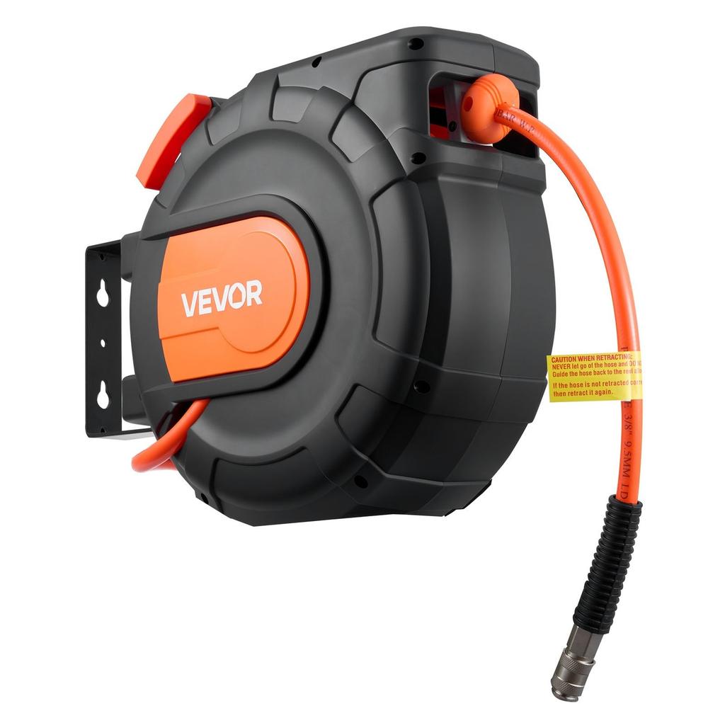 Retractable Air Hose Reel, 15m x 9.5mm PVC Air Hose Max 300PSI, Enclosed Air-Compressor Hoses Reel Auto Rewind with 1m Lead in, 180° Swivel