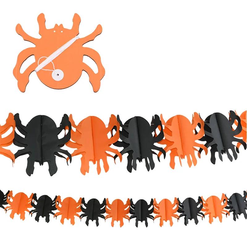 Mantle Hanging Decor Halloween Banner 3M Black Orange Paper Garland Spooky Pumpkins Bats Spider Party Decoration Solution