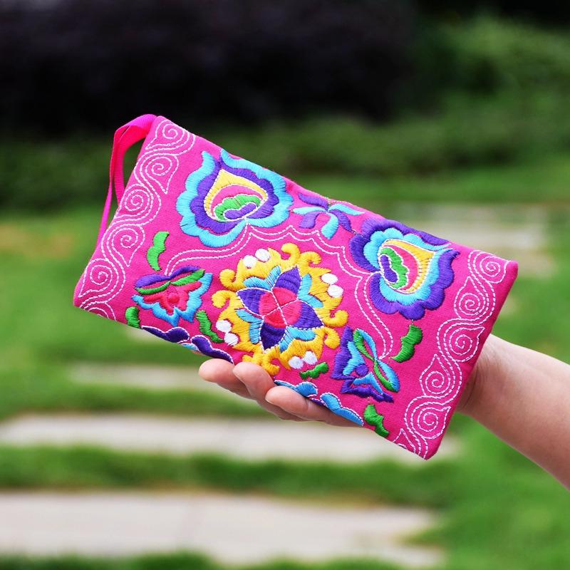 Ethnic Embroidery Clutch Bag Coin Purse Women'S Vintage Embroidered Mobile Phone Bags Wristlet Bags Wallet For Girls Gift