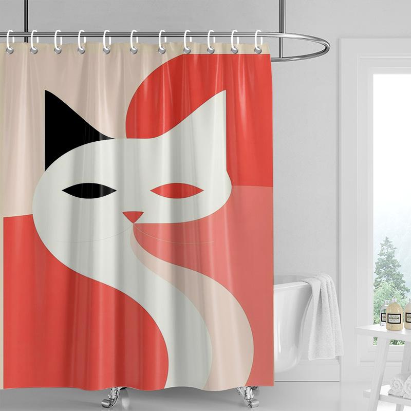 Cartoon cat waterproof shower curtain home decoration bathroom partition shower curtain 180x 200cm with 12 hooks