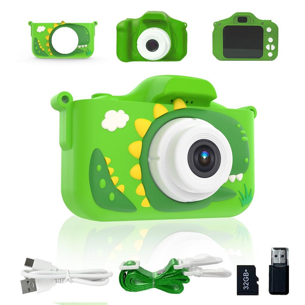 Toy Camera Kids Camera 48MP 32GB Memory Card Included 8x Zoom Charging 1080HD Green Dragon First.B Type-C