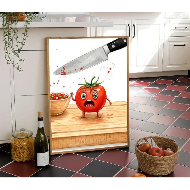 9Pcs Funny Weird Kitchen Wall Art Cute Cool Colorful Food Vegetable Painting Picture Wall Decor Whimsical Pickle Eclectic Food Art Poster Print