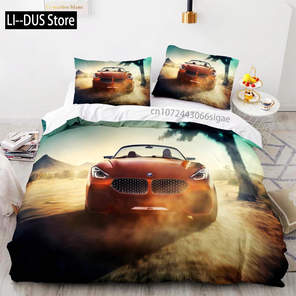 Speed Sports Car Duvet Cover Set Queen Size Cool Racing Comforter Cover Extreme Sport Bedding Set For Boys Teens Men Room Decor