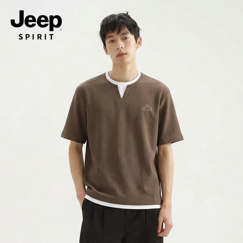 JEEP SPIRIT Men s Summer Faux Two-Piece Short Sleeve T-Shirt L