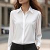 Women's 2026 Autumn Satin Lapel Shirt - Long Sleeve Solid Color Top